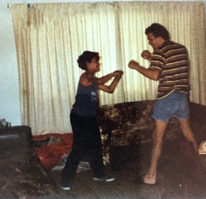 My Dad and I are fooling around as we are in boxing match. My Dad was hardcore fan of boxing, picture was taken in 1982.